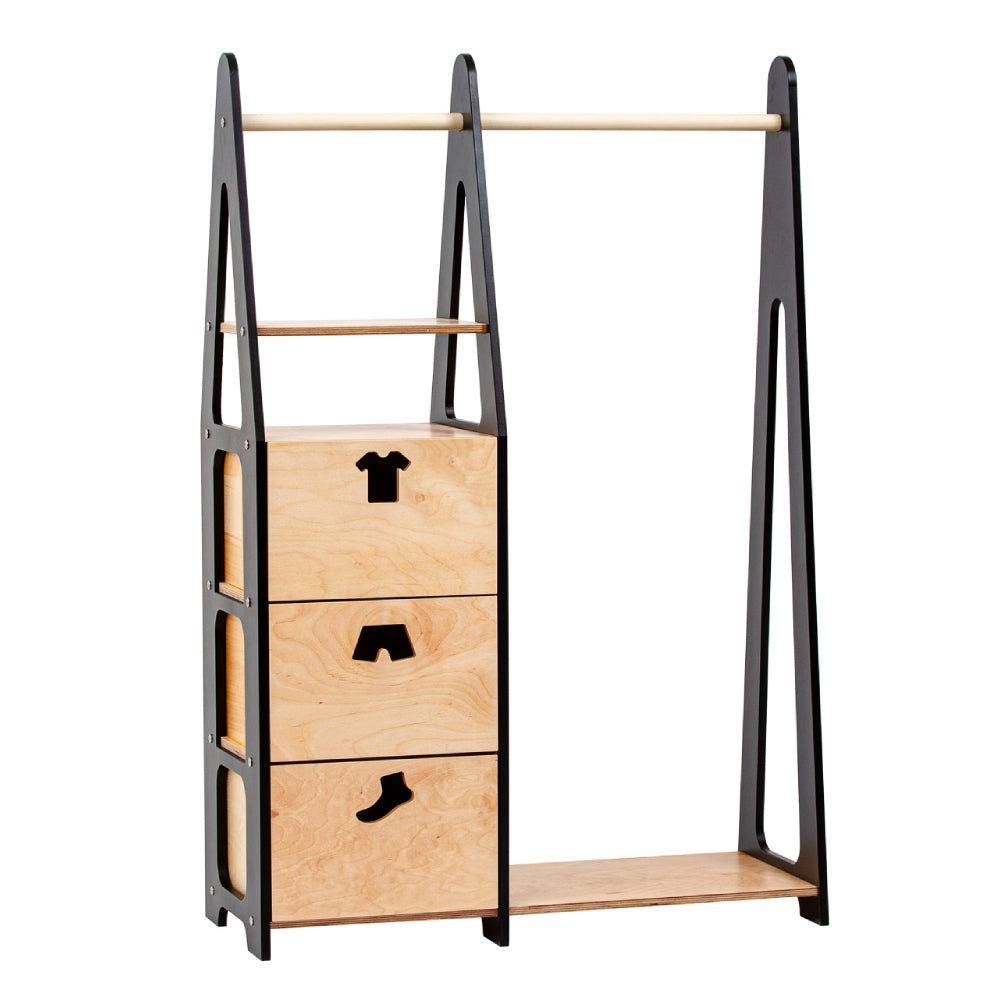 Clothing Rack with drawers (clothing shape holes)