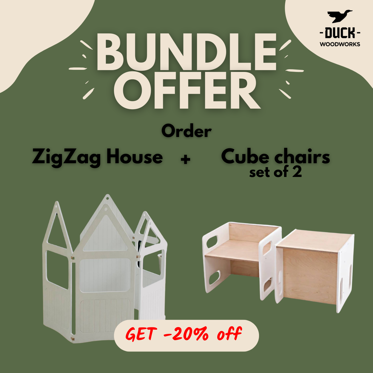 ZigZag House and Cube chair set bundle with 20% OFF