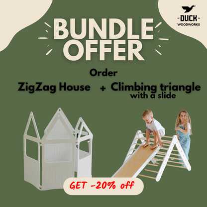 Maison ZigZag et triangle d'escalade avec un pack toboggan - 20 % de réduction